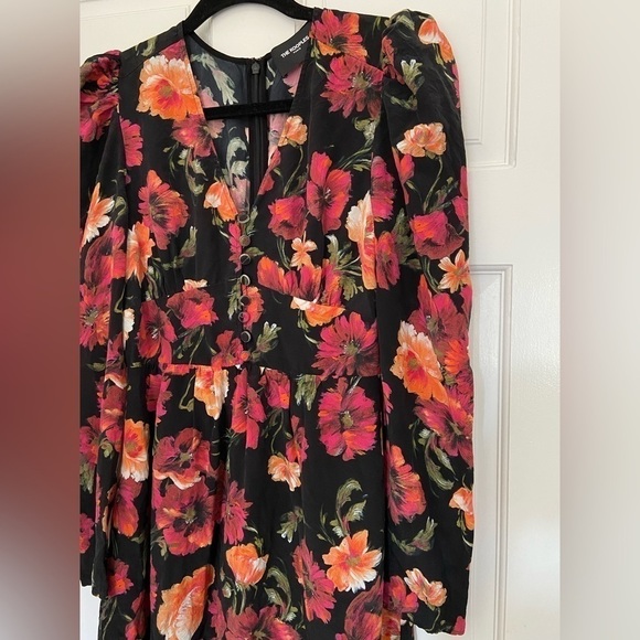 The Kooples Silk Black Pink Orange Floral Long Sleeve Button Formal Ruffle Dress - Picture 7 of 16